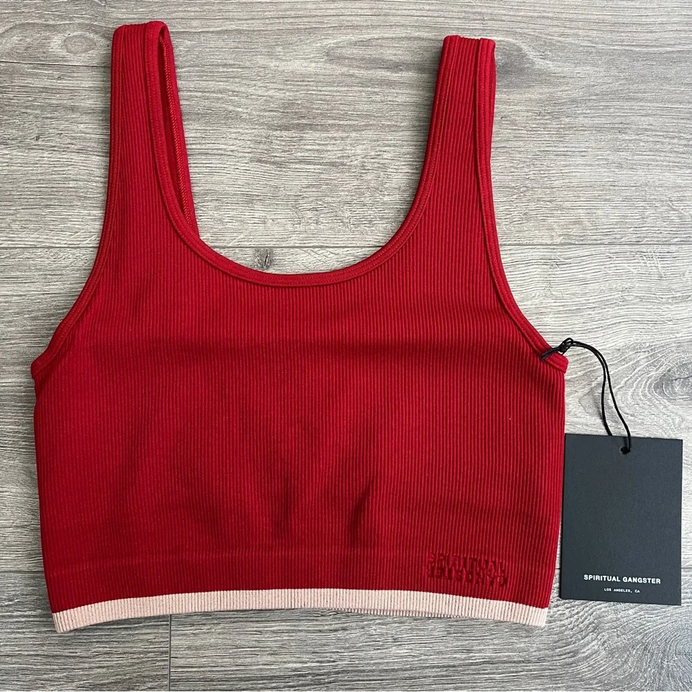 SPIRITUAL GANGSTER Seamless Sports Bra XS Red Ribbed Longline Activewear Workout